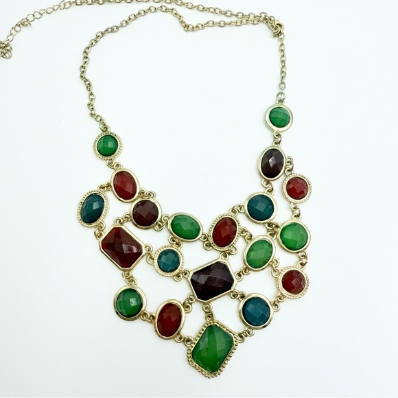 Regal Acrylic Mosaic Gemstone Statement Necklace - Picture 3 of 9